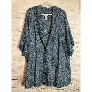 Catherines Sweater Womens 2X Navy Speckled Button Front Cardigan Short Sleeve